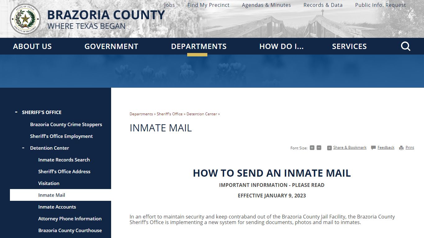Inmate Mail | Brazoria County, TX