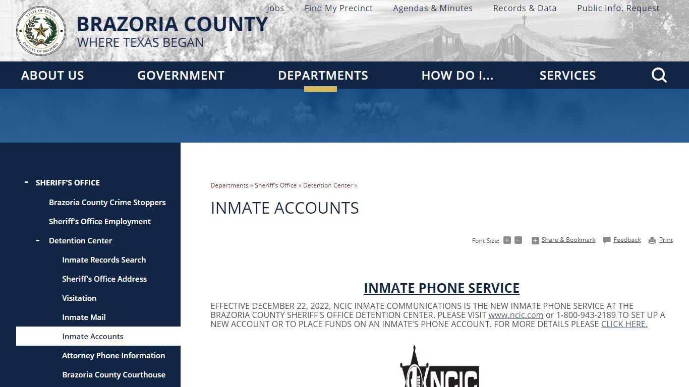 Inmate Accounts | Brazoria County, TX